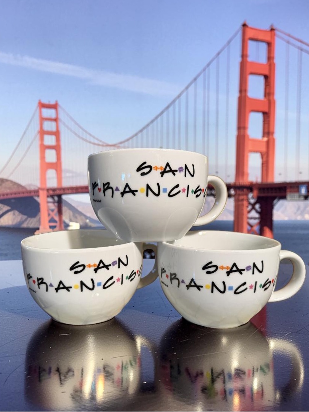 SNCO Friends EUC Qty of 3 San Francisco White Ceramic Coffee Mugs